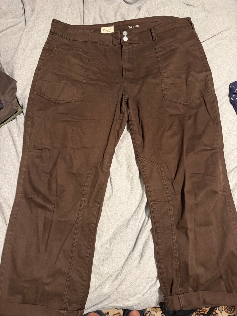 Pilcro Wanderer Brown Mid-Rise Relaxed Fit Straight-Leg Utility Pants